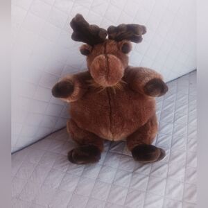 Brown Plush Stuffed Moose with Antlers and Cuddly Body